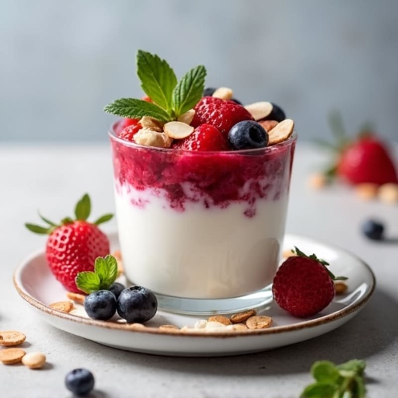 Protein Greek Yogurt Parfait with Mixed Berries and Almonds