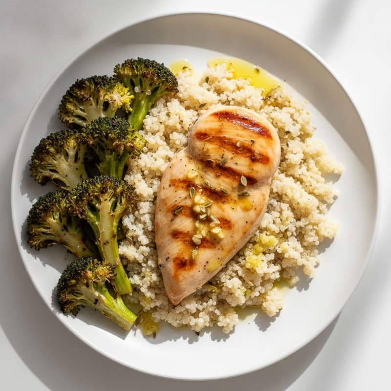 Grilled Chicken Breast with Quinoa and Roasted Broccoli