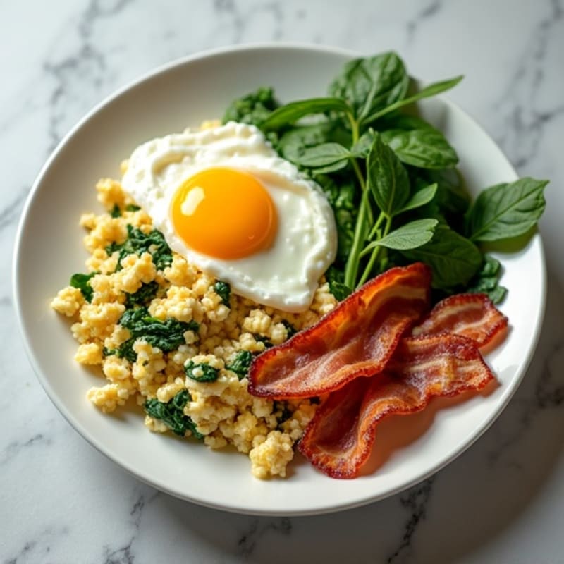 Cottage Cheese Scramble with Spinach and Turkey Bacon