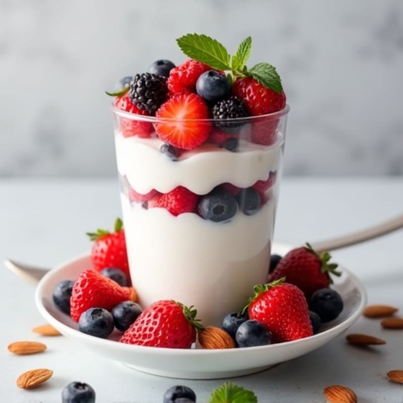 Greek Yogurt Protein Parfait with Mixed Berries and Almonds