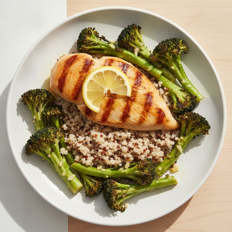 Grilled Chicken Breast with Quinoa and Roasted Broccoli