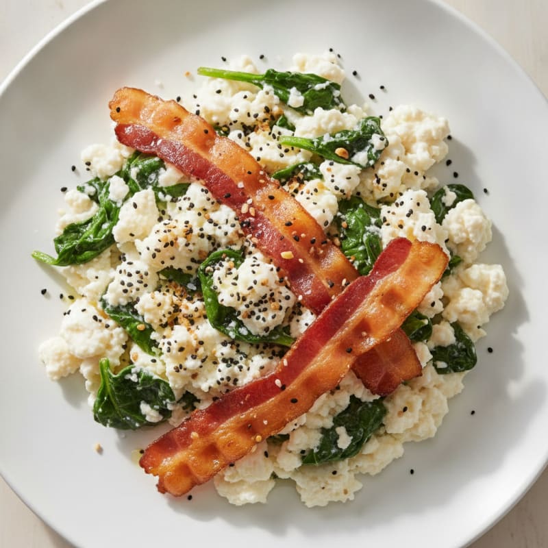 Egg White Scramble with Spinach and Turkey Bacon