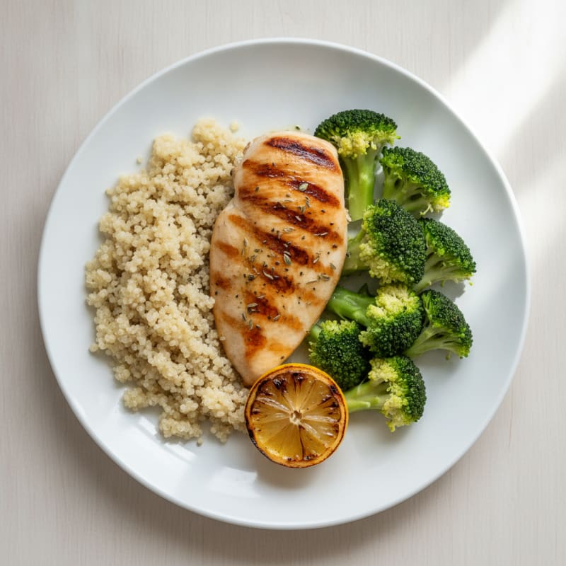 Grilled Chicken Breast with Quinoa and Steamed Broccoli