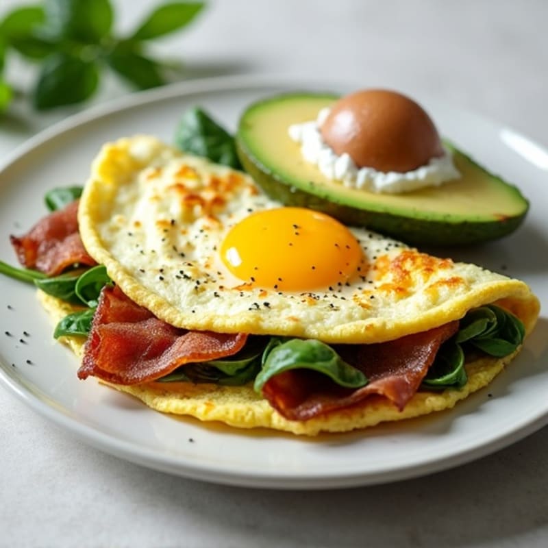 Egg White Spinach Omelette with Cottage Cheese and Turkey Bacon