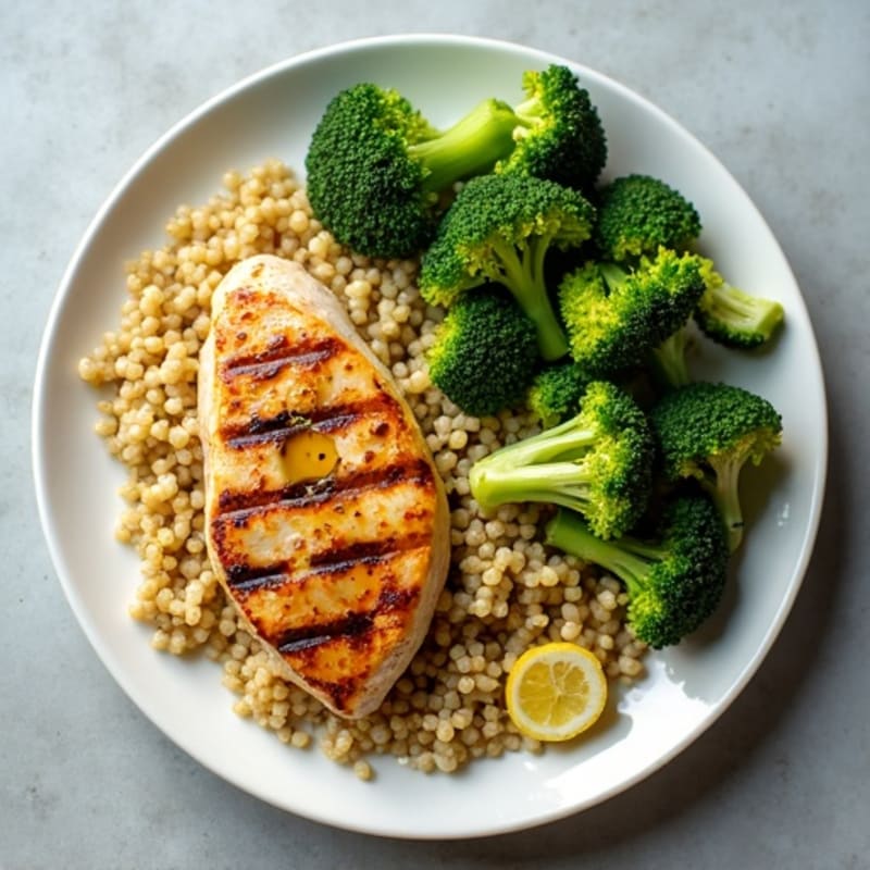 Grilled Chicken Breast with Quinoa and Roasted Broccoli