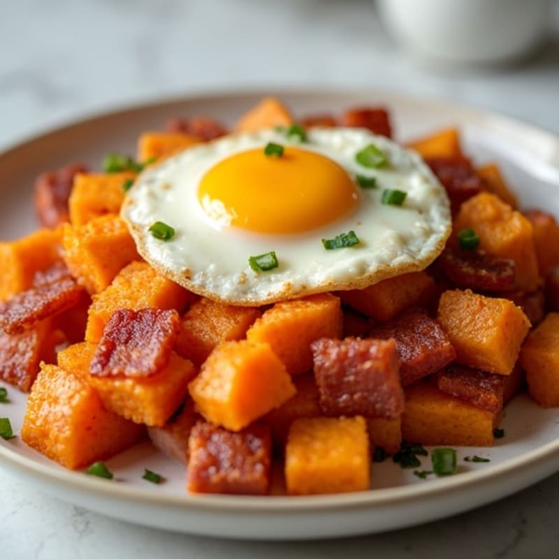 Crispy Roasted Sweet Potatoes with Savory Bacon and Creamy Cheese Sauce