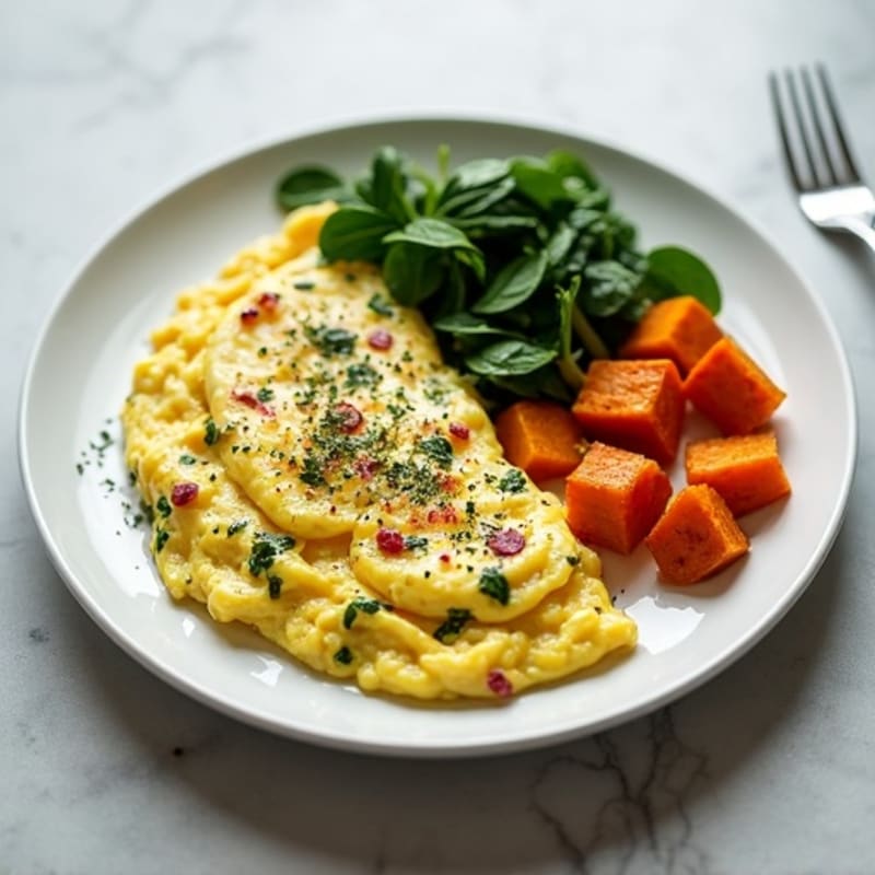 Scrambled Egg Whites with Spinach and Roasted Sweet Potatoes