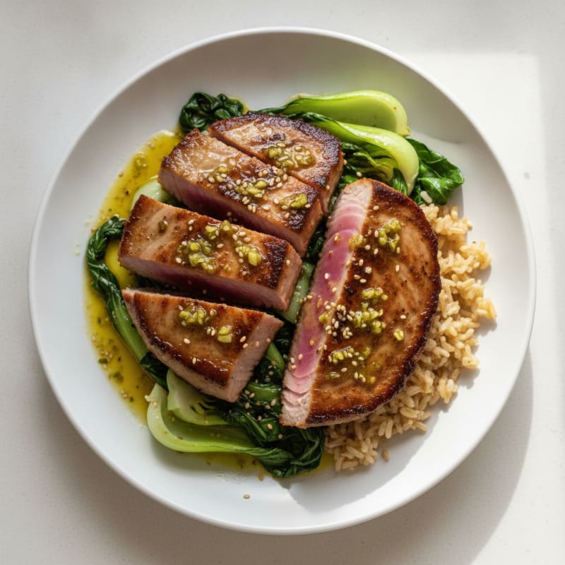 Pan-Seared Ahi Tuna with Garlic-Lime Sauce