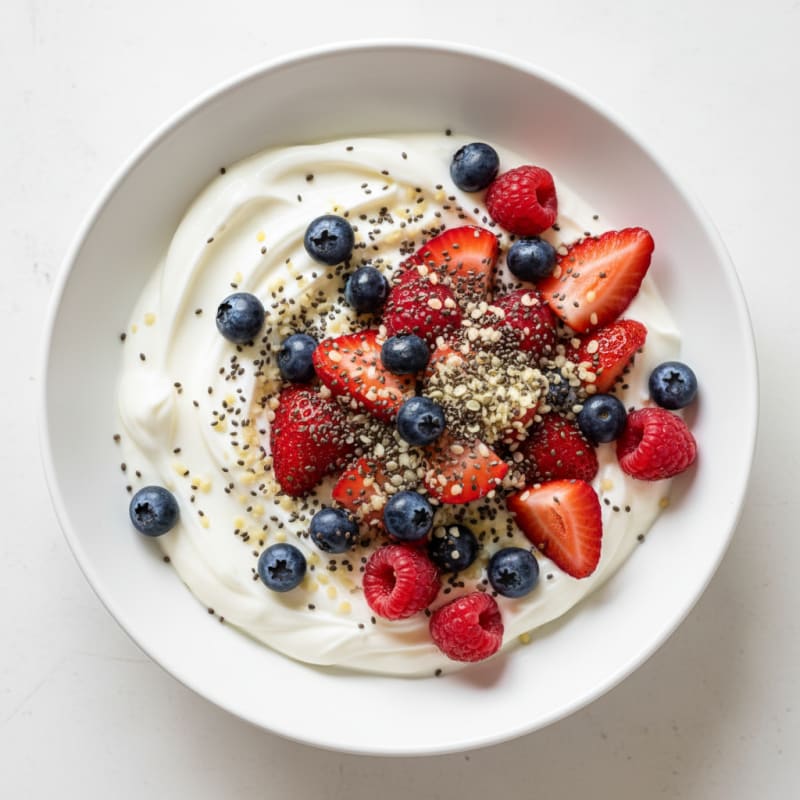 Silky Greek Yogurt Protein Bowl with Mixed Berries and Chia Seeds
