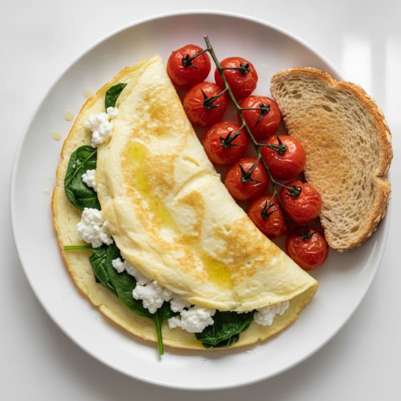 Egg White Spinach Omelette with Cottage Cheese and Roasted Tomatoes