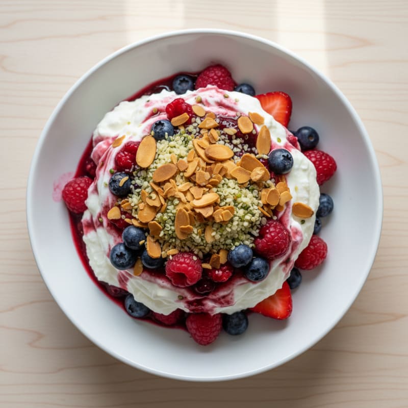 Greek Yogurt Protein Parfait with Mixed Berries and Almonds