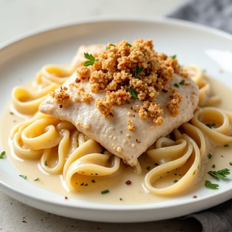 Creamy Chicken Broth Pasta with Crunchy Granola Topping