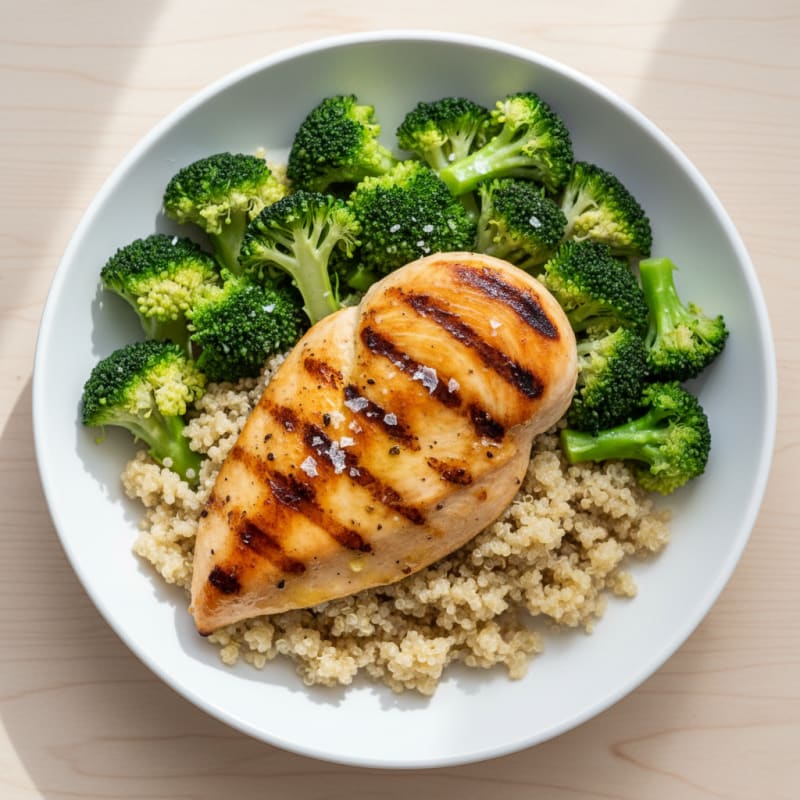 Grilled Chicken Breast with Quinoa and Steamed Broccoli