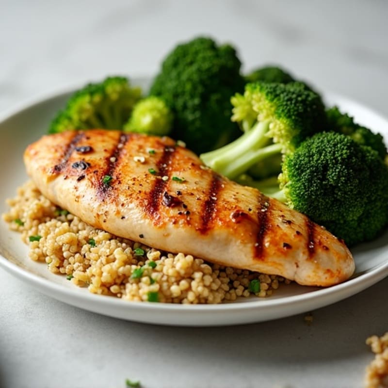 Grilled Chicken Breast with Roasted Broccoli and Quinoa