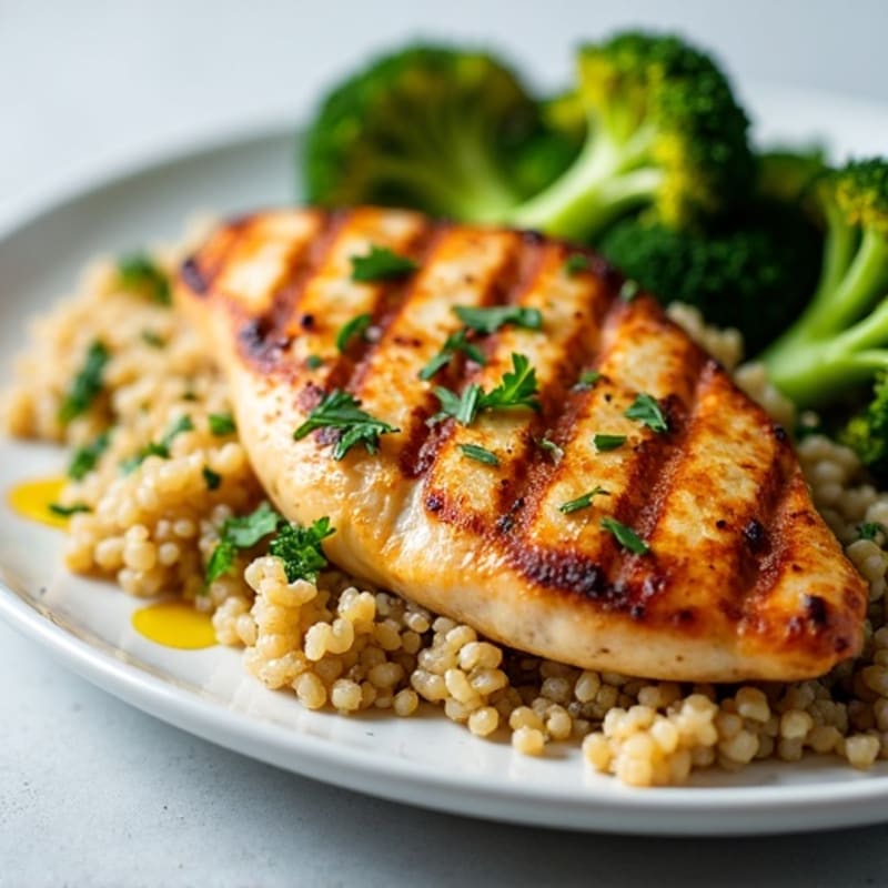 Grilled Chicken Breast with Quinoa and Roasted Broccoli