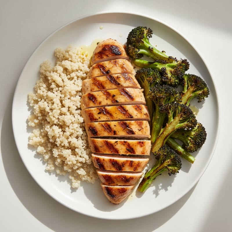 Grilled Chicken Breast with Quinoa and Roasted Broccoli