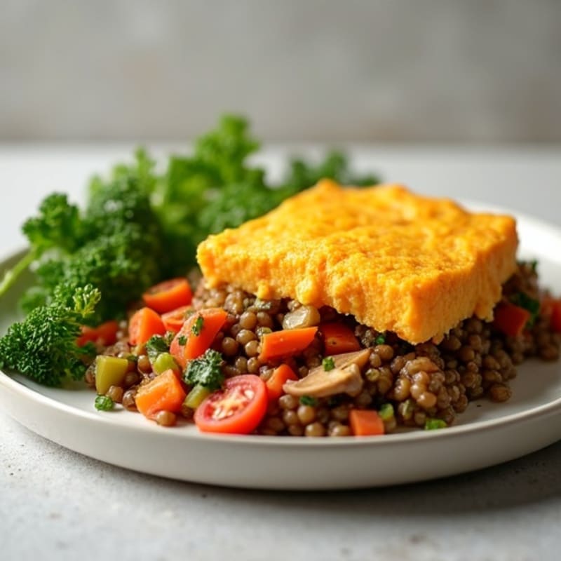 Rich Lentil and Vegetable Shepherd's Pie with Creamy Sweet Potato Topping