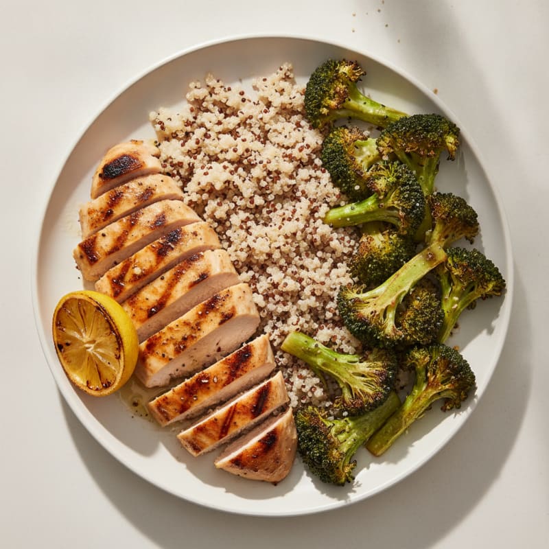 Grilled Chicken Breast with Quinoa and Roasted Broccoli