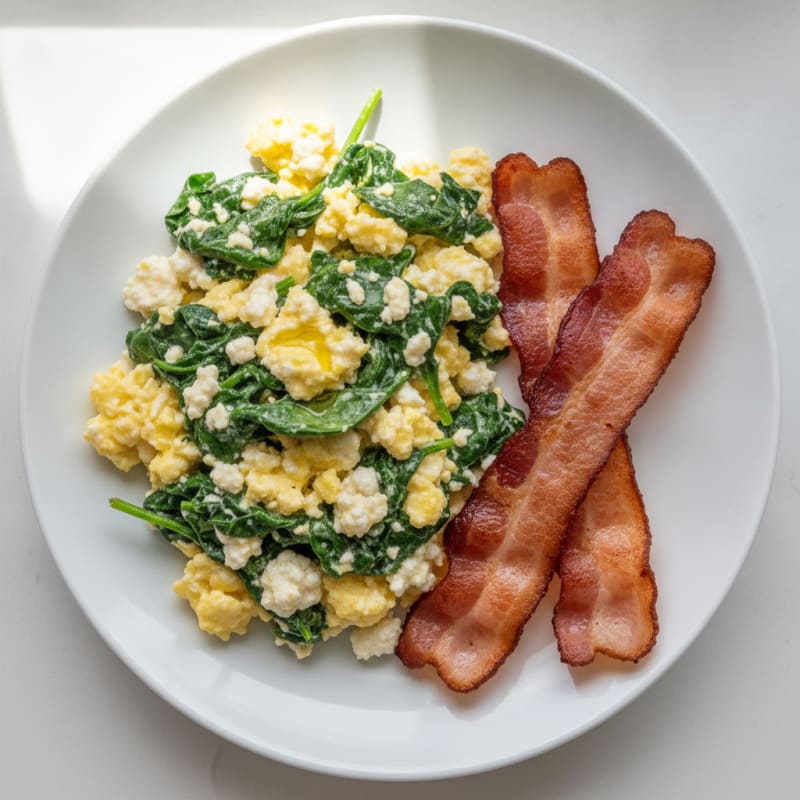 Cottage Cheese Scramble with Spinach and Turkey Bacon