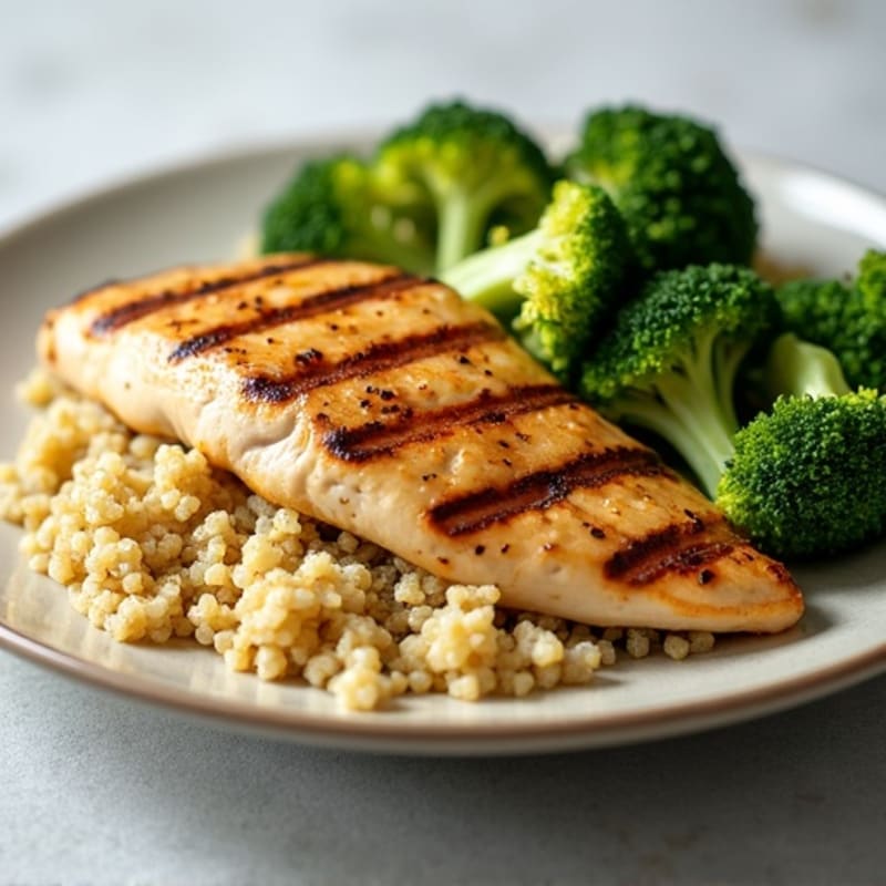 Grilled Chicken Breast with Quinoa and Roasted Broccoli