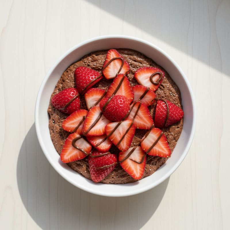 Silky Chocolate Protein Pudding with Sliced Strawberries
