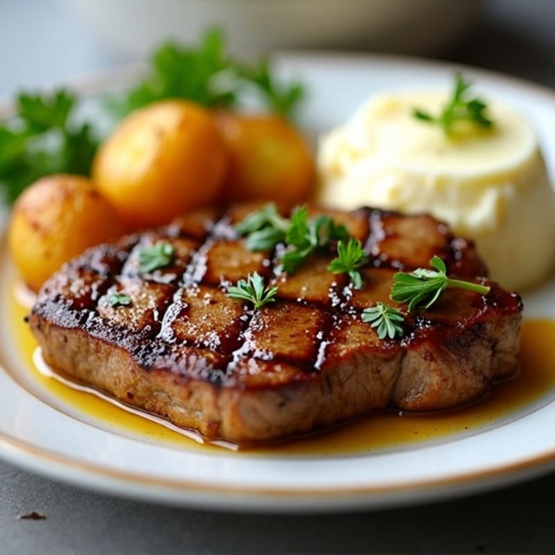 Pan-Seared Garlic Butter Steak with Crispy Roasted Potatoes
