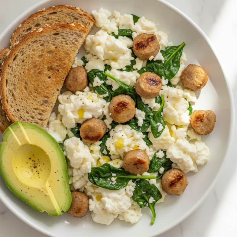 Egg White Scramble with Turkey Sausage and Spinach