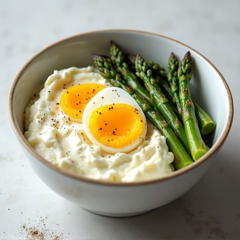 Creamy Cottage Cheese Bowl with Roasted Asparagus and Hard-Boiled Eggs