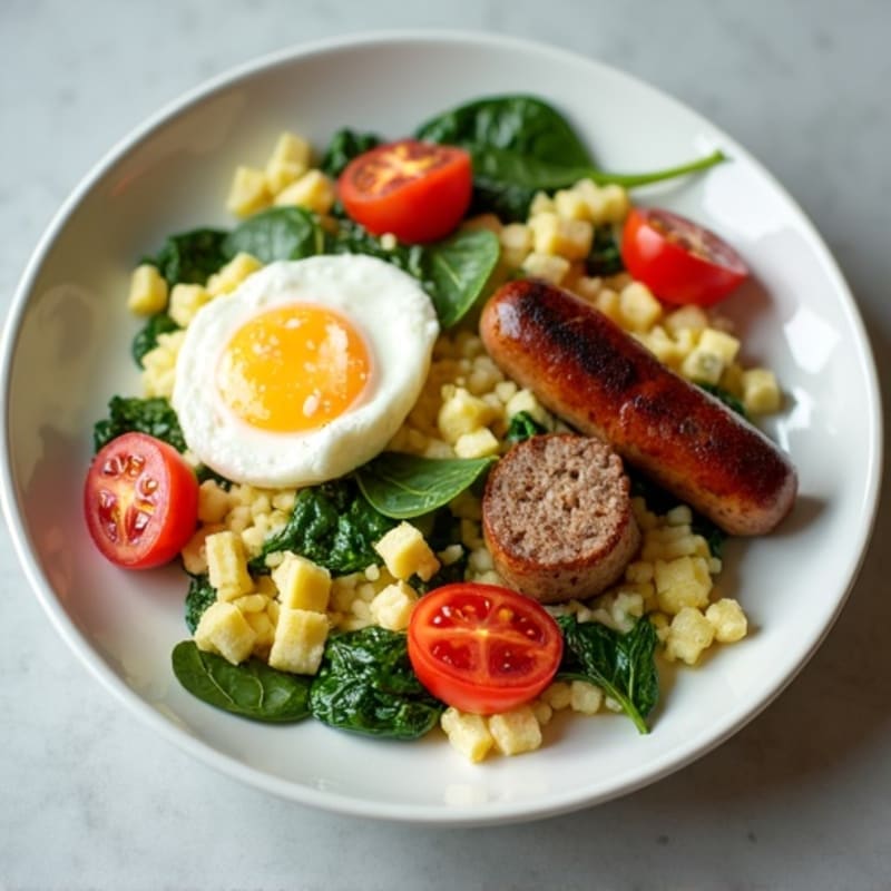 Egg White and Spinach Scramble with Turkey Sausage
