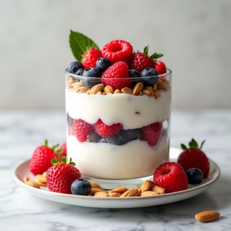 Greek Yogurt Protein Parfait with Mixed Berries and Almonds