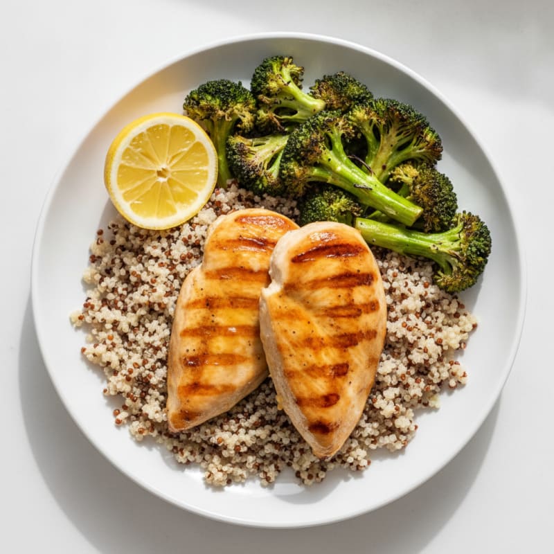 Grilled Chicken Breast with Quinoa and Roasted Broccoli