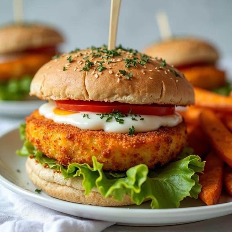 Crispy Halloumi Burgers with Baked Garlic Herb Fries