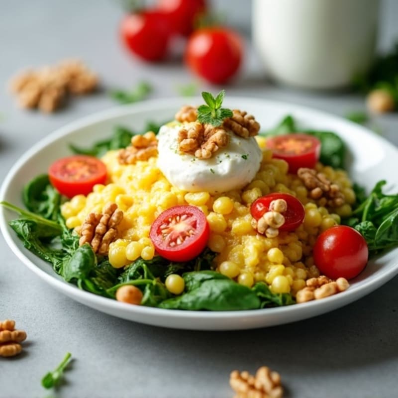 Egg White and Spinach Scramble with Cottage Cheese and Cherry Tomatoes