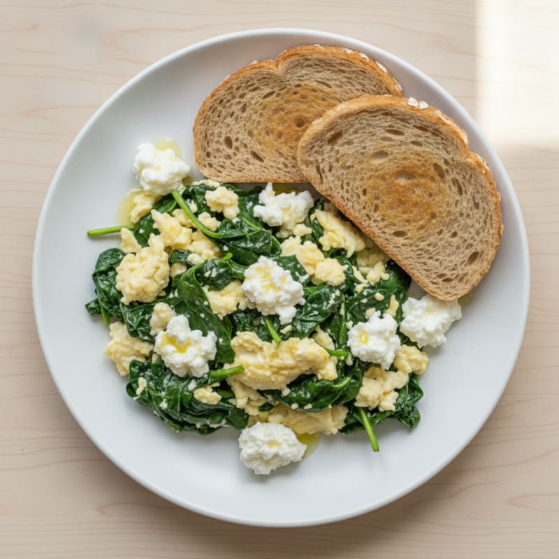 Egg White Spinach Scramble with Cottage Cheese