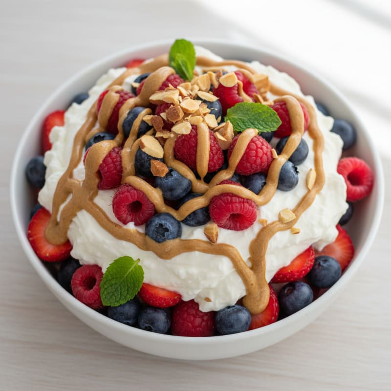 Greek Yogurt Protein Parfait with Mixed Berries and Almond Butter