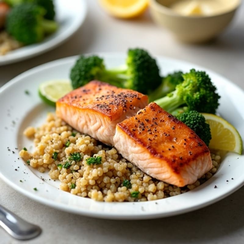 Seared Salmon with Roasted Broccoli and Quinoa