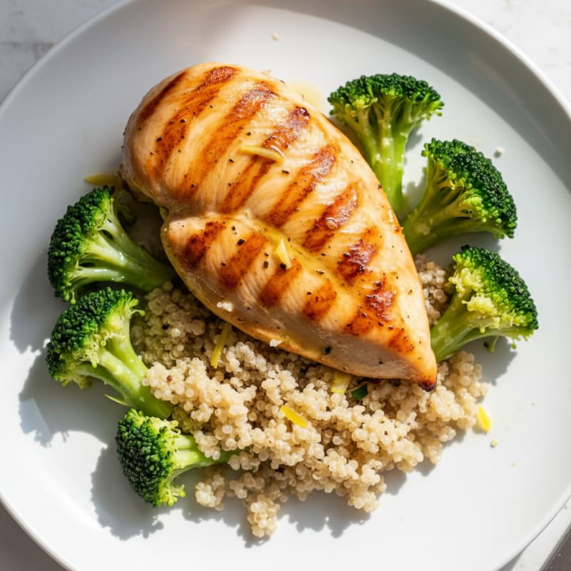 Grilled Chicken Breast with Quinoa and Steamed Broccoli