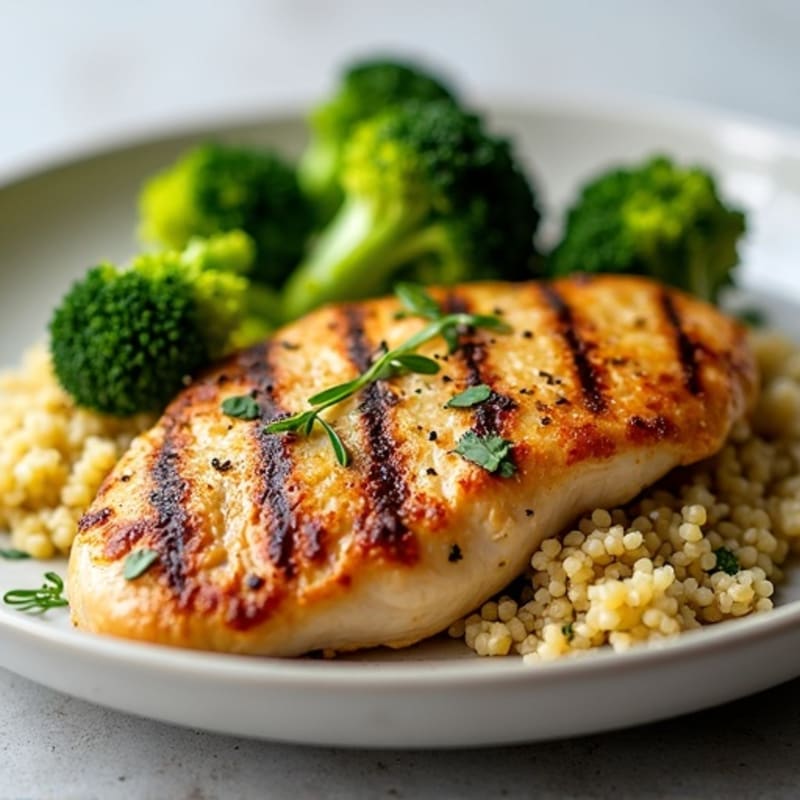Grilled Chicken Breast with Quinoa and Roasted Broccoli