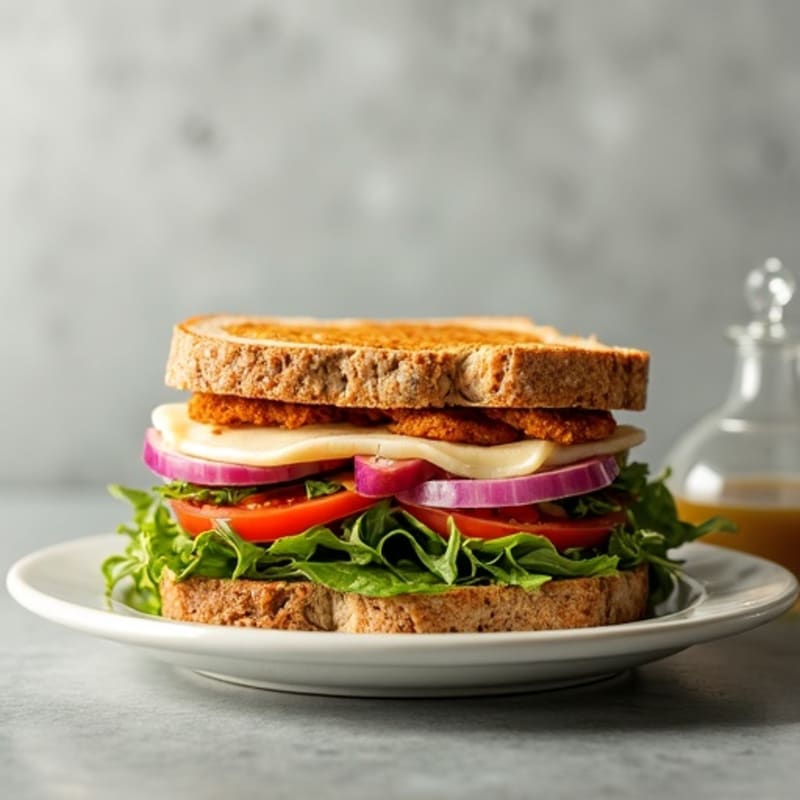 Lean Turkey and Provolone Stacked Sandwich with Italian Herb Vinaigrette and Crispy Veggies