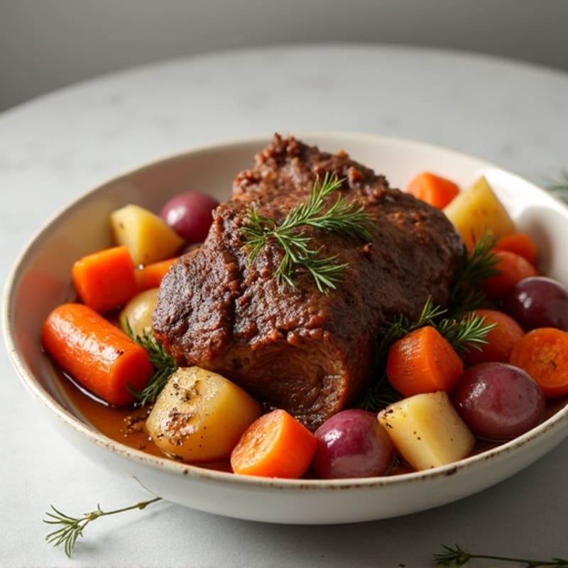 Tender Slow-Cooked Beef Pot Roast with Roasted Root Vegetables