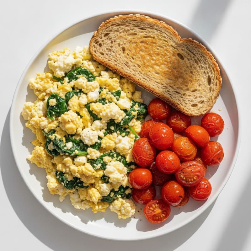 Cottage Cheese Scramble with Spinach and Tomatoes