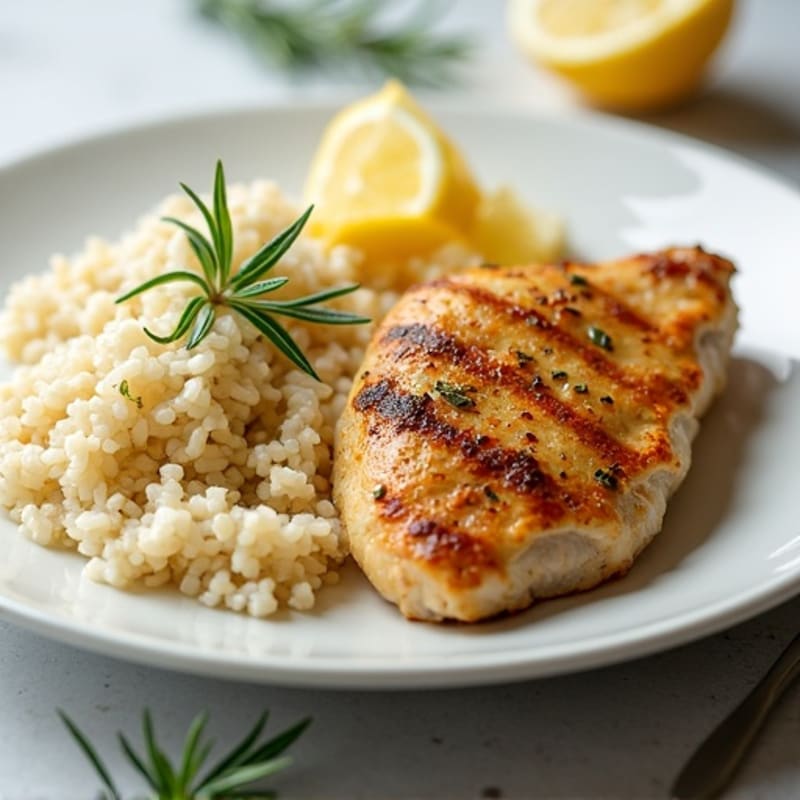 Lemon Herb Roasted Chicken with Fluffy Rice Pilaf