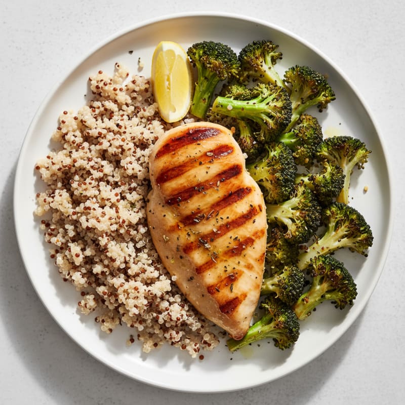 Grilled Chicken Breast with Roasted Broccoli and Quinoa