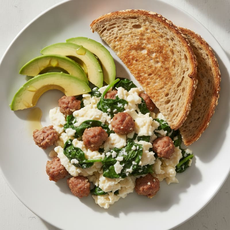 Egg White Scramble with Spinach and Turkey Sausage