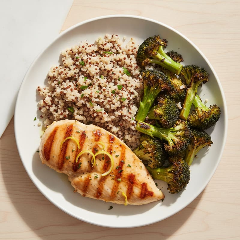 Grilled Chicken Breast with Quinoa and Roasted Broccoli