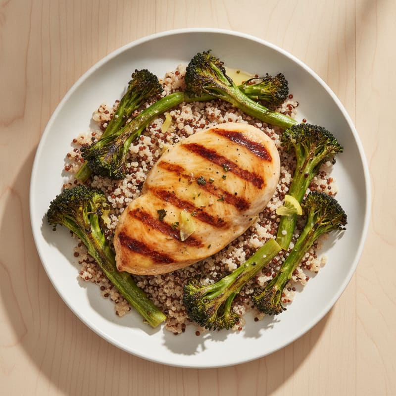 Grilled Chicken Breast with Quinoa and Roasted Broccoli