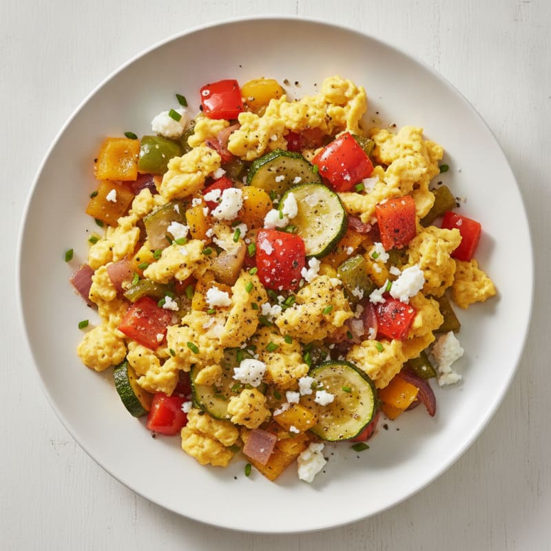 Hearty Scrambled Eggs with Roasted Vegetables