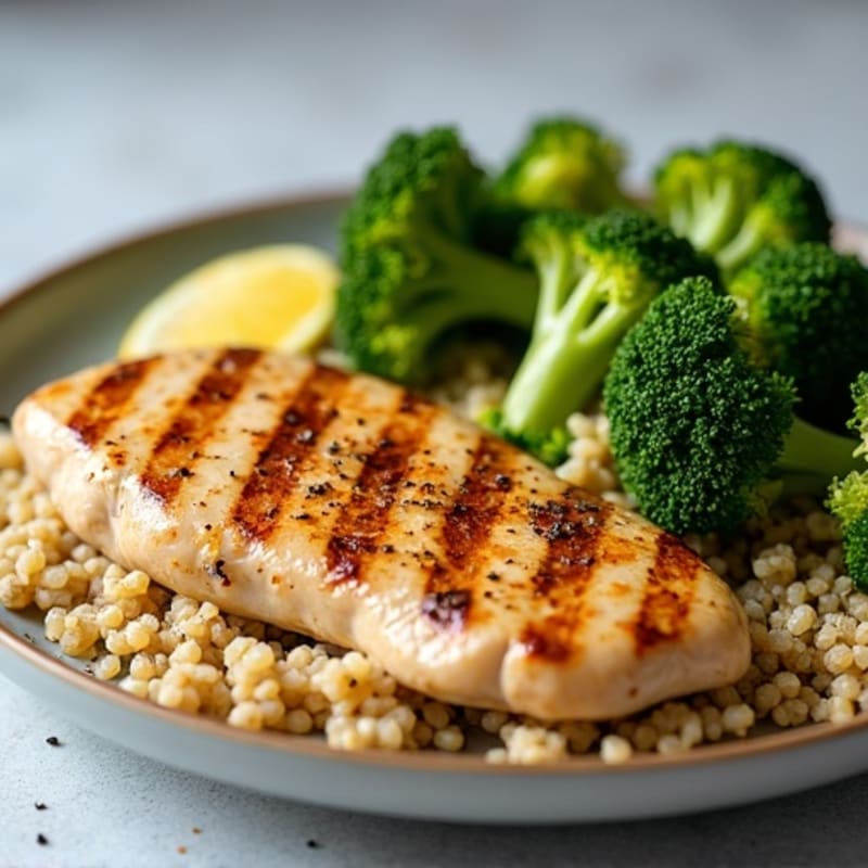 Grilled Chicken Breast with Quinoa and Roasted Broccoli