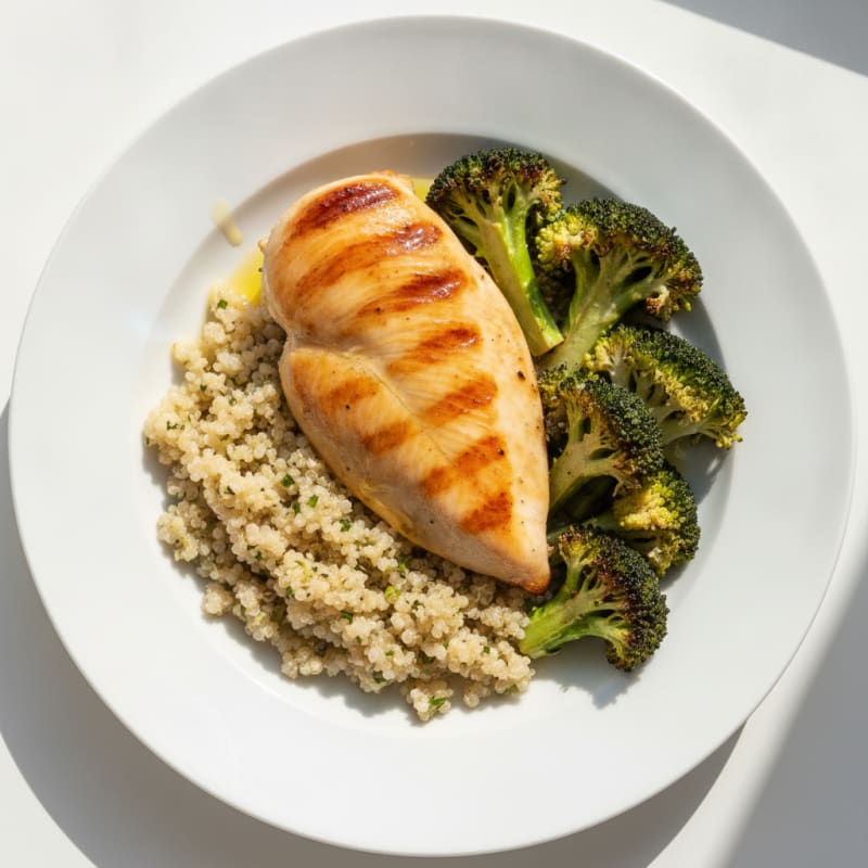 Grilled Chicken Breast with Quinoa and Roasted Broccoli