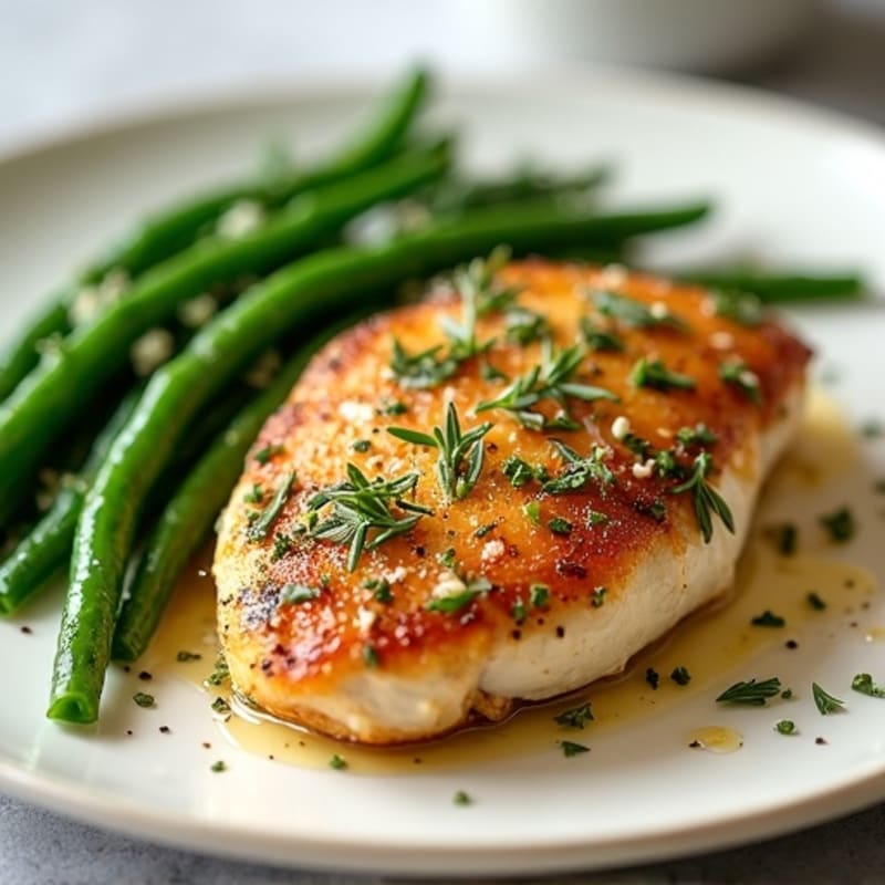 Herb-Crusted Pan Seared Chicken with Garlic Green Beans